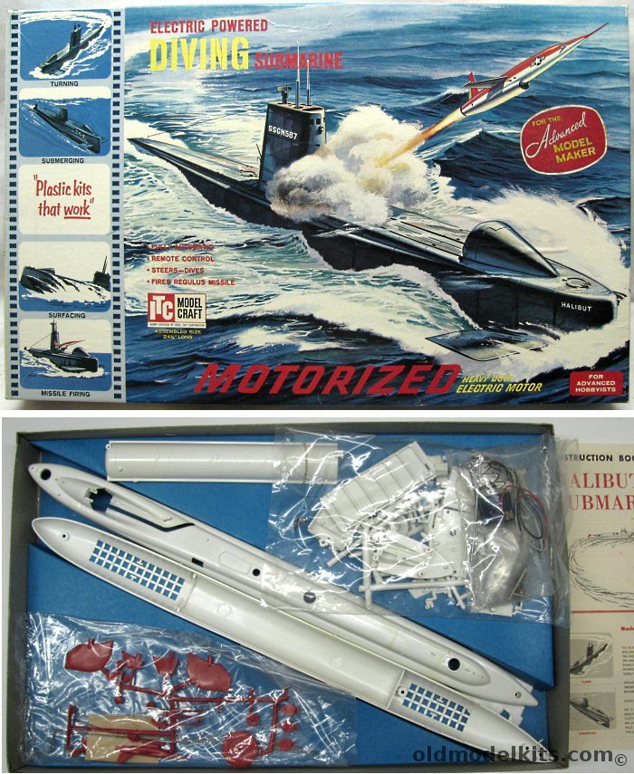 ITC 1/175 Halibut SSGN 587 Electric Powered Diving Motorized Submarine (Regulus Sub), 3660-998 plastic model kit